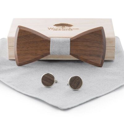 Wooden Bow Tie "Groome" - Grey