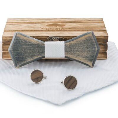 Wooden Bow Tie "Diamond" - White