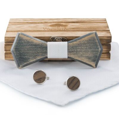 Wooden Bow Tie "Diamond" - White