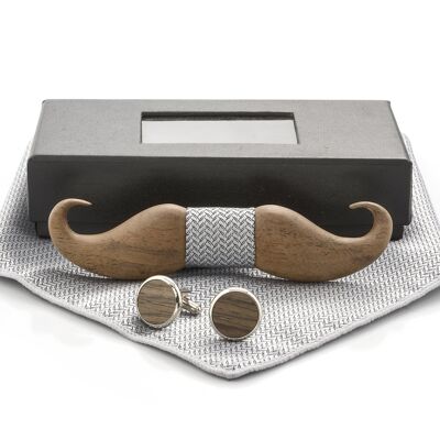 Wooden bow tie "Moustache" - silver