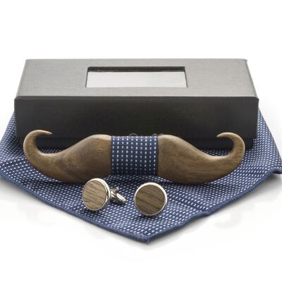 Wooden Bow Tie "Moustache" - Blue