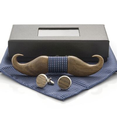 Wooden Bow Tie "Moustache" - Blue