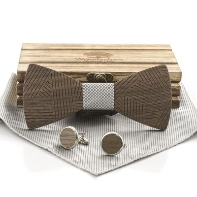 Wooden bow tie "Groove" - silver