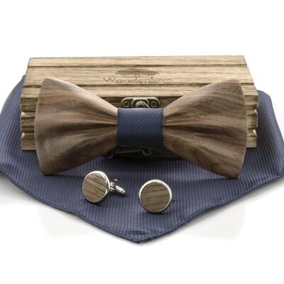 Wooden Bow Tie "Heartwood" Walnut - Blue