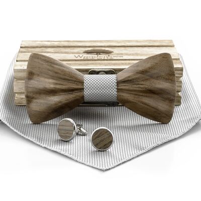 Wooden bow tie "Heartwood" walnut wood - silver