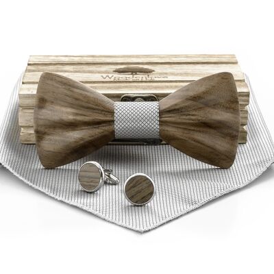 Noeud papillon en bois "Heartwood" bois de noyer - argent