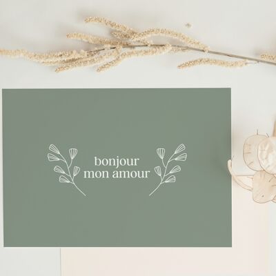 DECORATIVE POSTCARD HELLO MY LOVE - FRANCE - GREEN - STATIONERY TOURS
