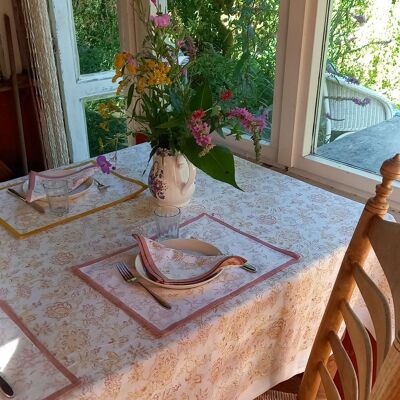 Tablecloth 'Flower' Pink/Ocher, Small