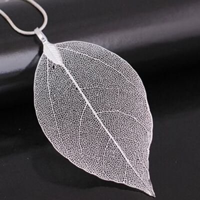 Real Tempered Leaf Long Necklace Silver