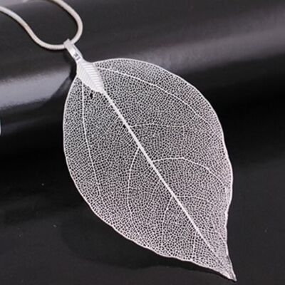 Real Tempered Leaf Long Necklace Silver