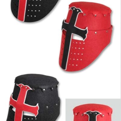 Helm "Templer" aus rotem und schwarzem Filz