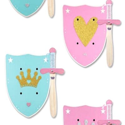 Set "Princess" pm: Wooden Sword + Wooden Shields Pattern with Sequins - 5 years old and + BEST SELLER