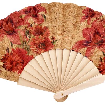 Natural cork fan with floral motifs