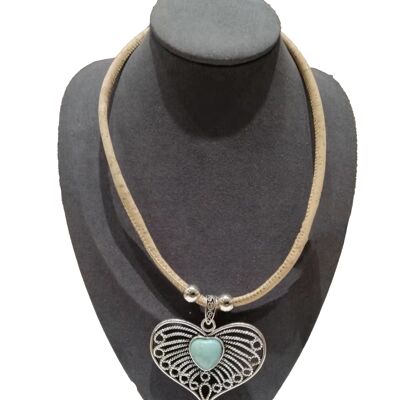 Cork Necklace "Turquoise Stone Heart"