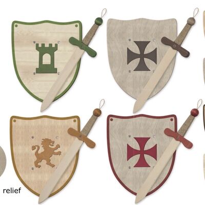 Mittelalterliches geädertes Holzset: Holzschwert + Holzschild (NEU)