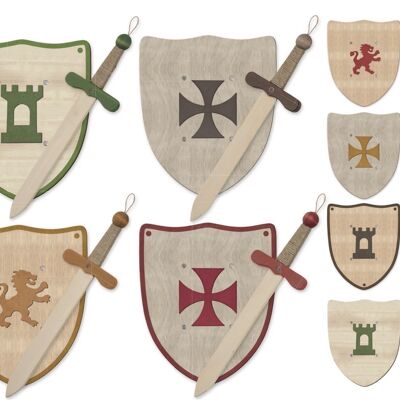 Set venato di legno medievale: spada di legno + scudo di legno (NUOVO)
