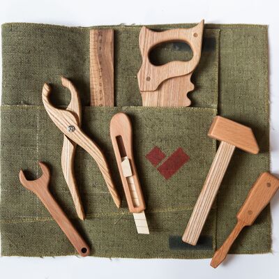 Wooden toy tool set