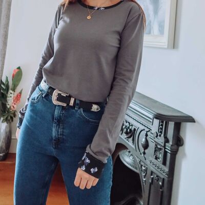Charcoal Grey Cotton Long Sleeve Top