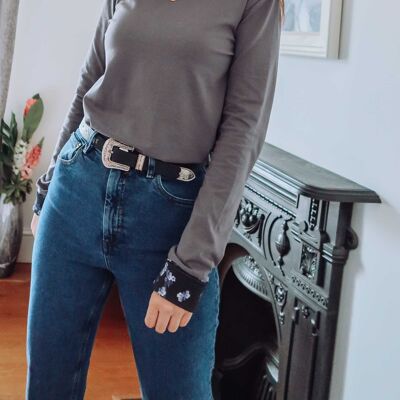 Charcoal Grey Cotton Long Sleeve Top