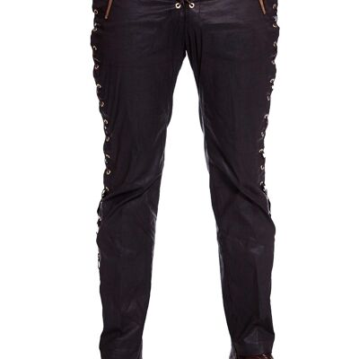 SLIM FIT PANTS WITH LACING IN BROWN LEATHER FINISH