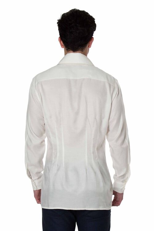OFF WHITE PLAIN SHIRT WITH SATIN STRIBE AND INCISIONS