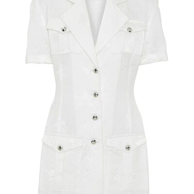 FORM FITTED WHITE UNIFORM DRESS IN HONEYCOMBED COTTON WITH STARS