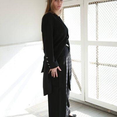 BLACK WOOL GEORGETTE PANTS