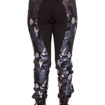 PANTALON D'ÉQUITATION COLLANT PAILLIETTE BLEU CAMOUFLAGE