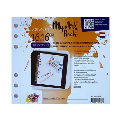 MyArt®Book quadratisch 350 g/m2 ultraweißes Mischtechnik-/Aquarellpapier – Format 177 x 160 mm – 920404