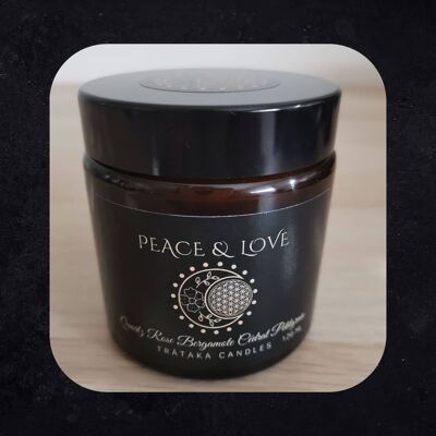 Candela "Peace & Love" - ​​Quarzo rosa, bergamotto, cedro, petitgrain