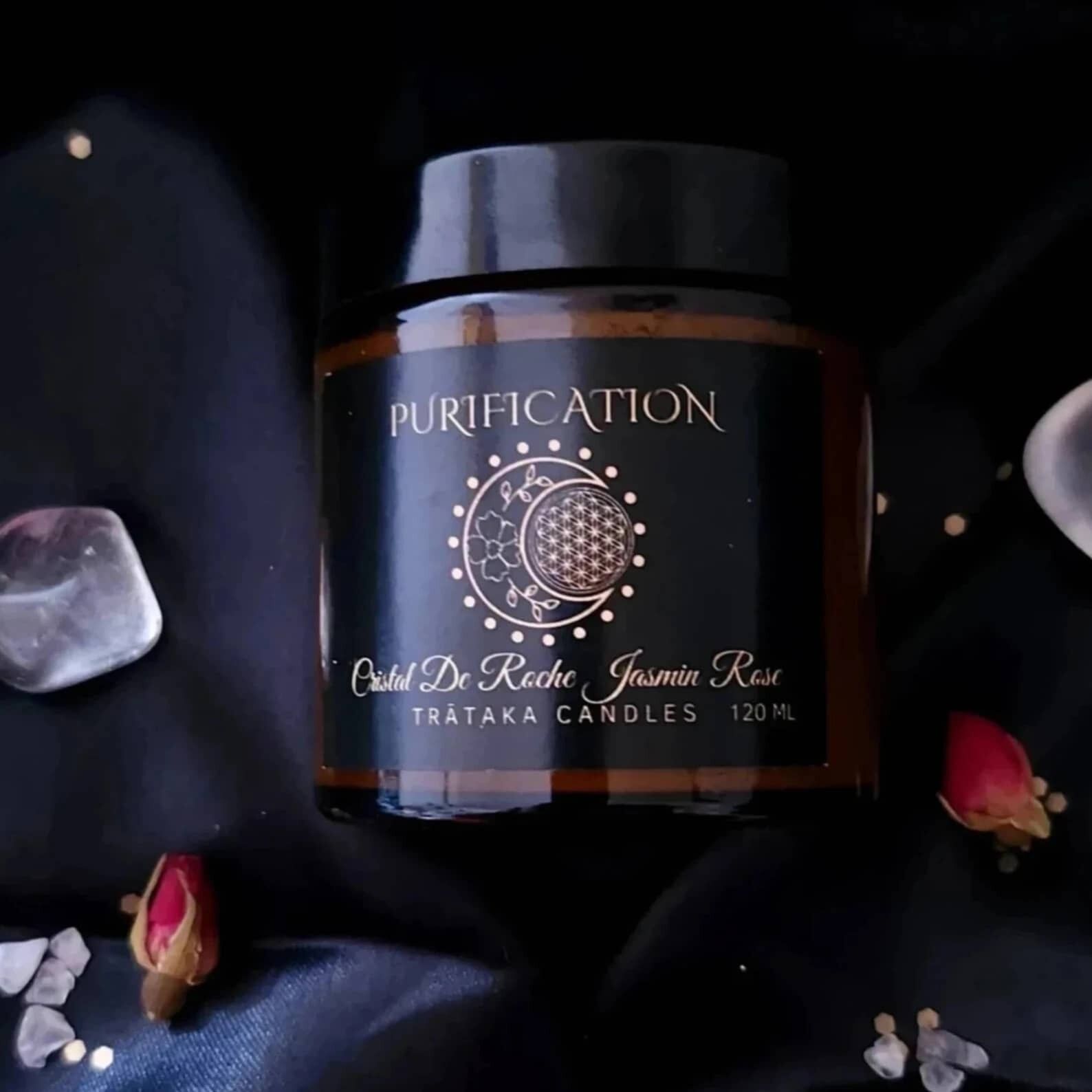 Candela "Purificazione" - Cristallo di rocca gelsomino rosa