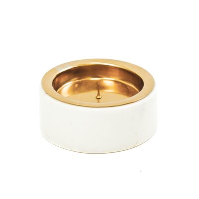 Stumpenkerzenhalter aus HV-Marmor – Weiß/Gold – 10 x 4 cm