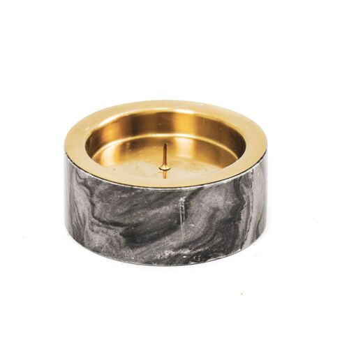HV Marble Pillar Candleholder - Black /Gold - 10x4cm