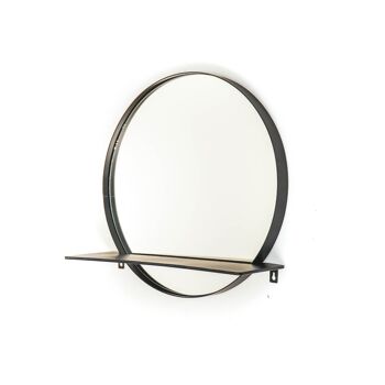 Miroir Rond en Métal HV avec Étagère - Noir - Ø40cm 2