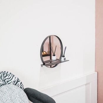 Miroir Rond en Métal HV avec Étagère - Noir - Ø40cm 6