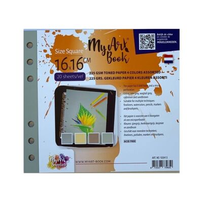 MyArt®Book vierkant 225 gr/m2 gekleurd schetspapier 4 kleuren assorti - Formaat 177 x 160 mm - 920413