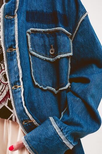 Veste en jean surdimensionnée avec détail de couture de contour en délavage moyen 4