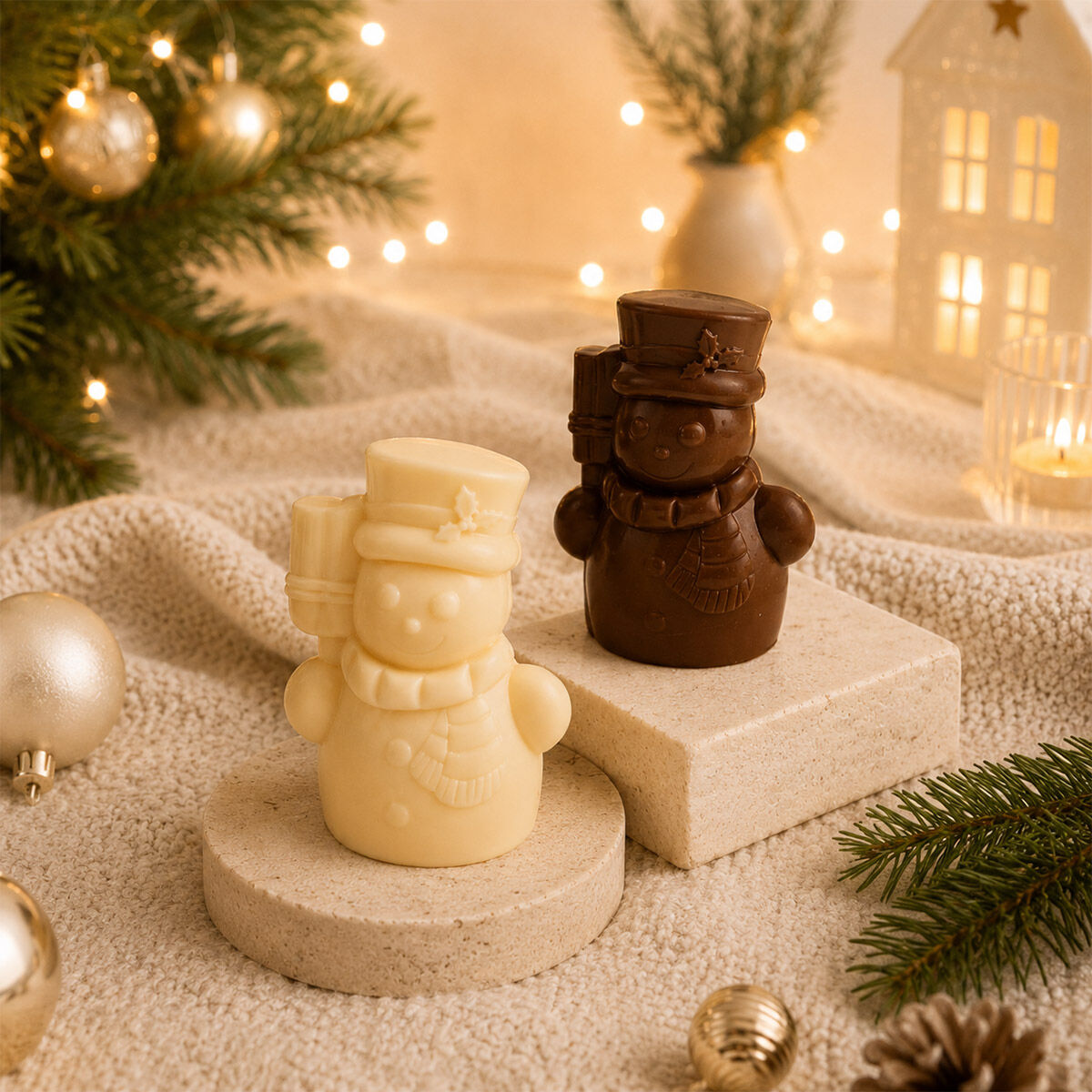 Set of 2 CHOCOLATE SNOWMEN | Christmas molding - Chocodic artisanal Christmas chocolate