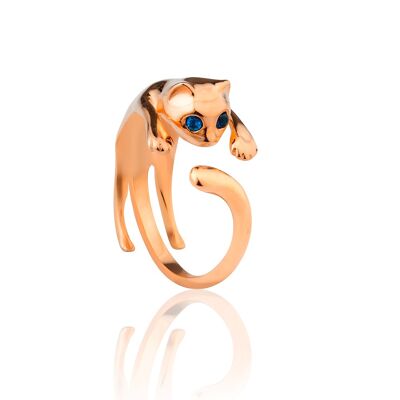 Silver Cat Ring Adjustable Size Rose Gold Plated