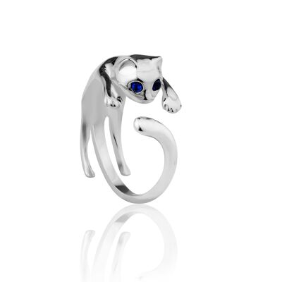 Silberne Katze Ring Einstellbare Größe