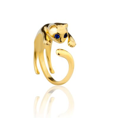 Silberne Katze Ring Einstellbare Größe Gold plattiert