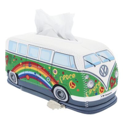 BUNE203 Volkswagen VW T1 Bus Neopren-Taschentuchboxhalter – Peace/Grün