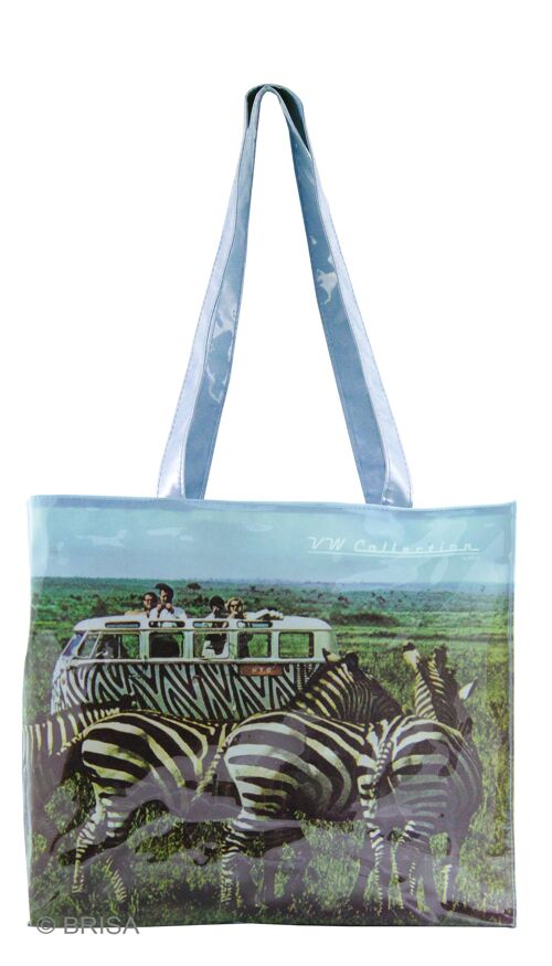 BUSB01 Volkswagen VW T1 Combi PVC Shopper Bag - Safari/Bleu