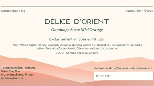 Gommage Sucre Miel Orange 1KG "DELICE D'ORIENT" FORMAT CABINE