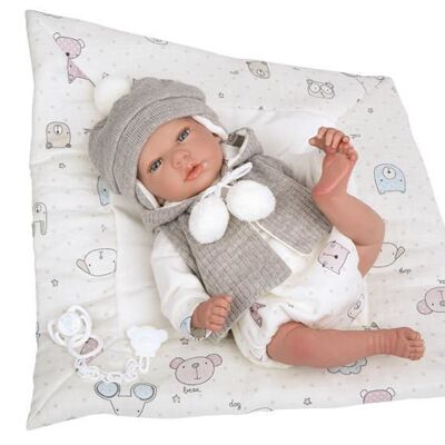 POUPEE REBORN VEGA 40CM AVEC COUVERTURE ET SUCETTE /corps souple