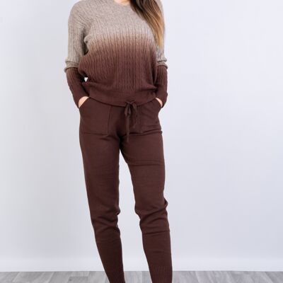 Ensemble coordonné en tricot tie and dye marron