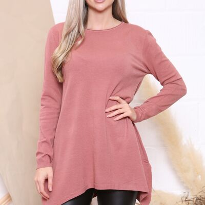 Pink plain long sleeve top with dropped hem