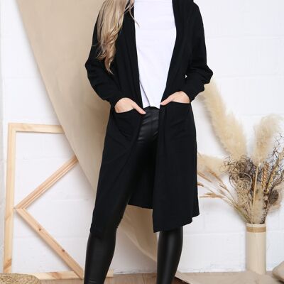 Black long sleeve hooded cardigan