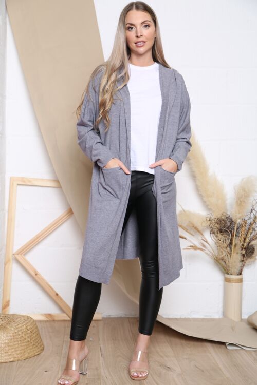 Grey long sleeve hooded cardigan