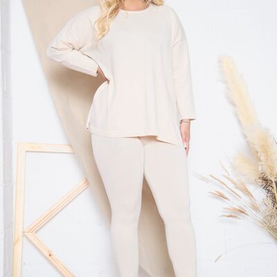 Beige comfortable loungewear with fitted trousers
